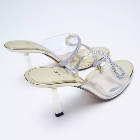 Zara Sparkly Heeled Vinyl Sandals. Size 7.5 NWT EU 38 - Picture 2 of 13